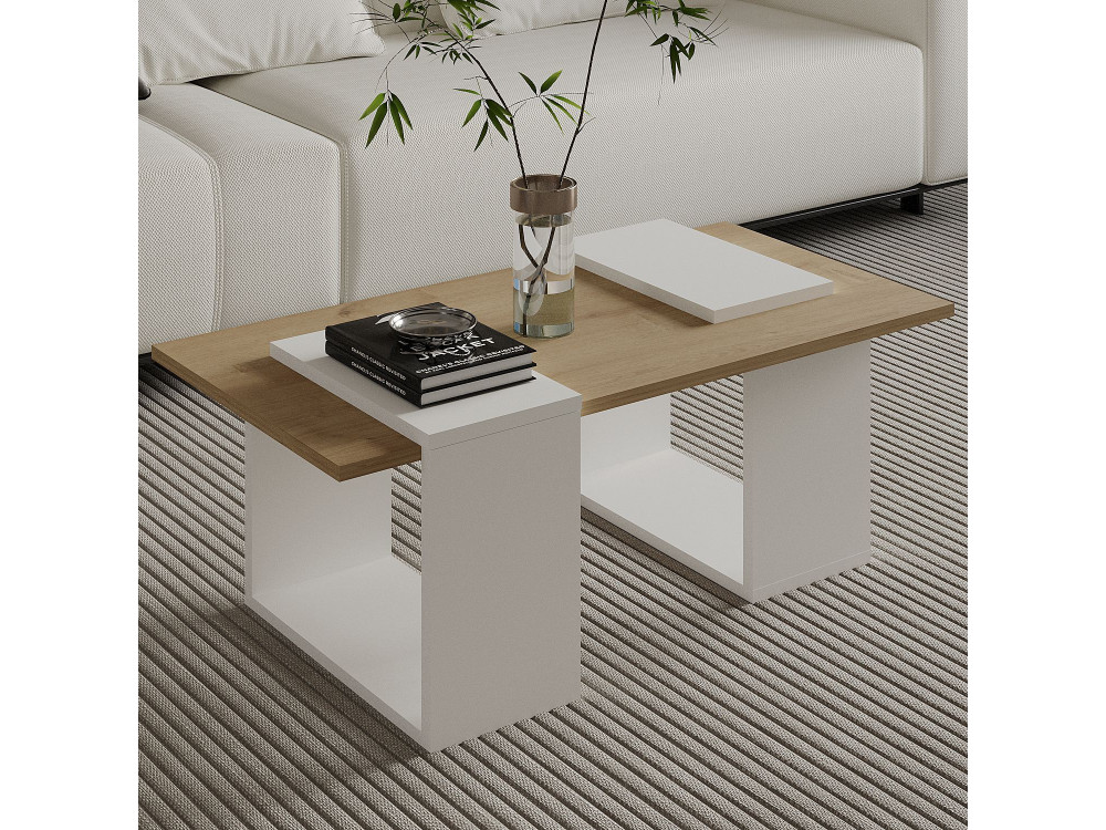 Table basse en bois "Matris" - 90 x 46 x 37 cm - Blanc