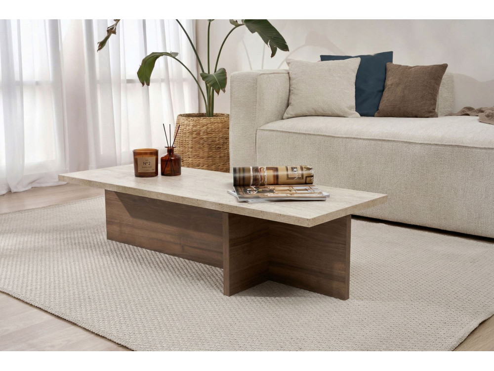 Table basse en bois "Harbor" - 120 x 45 x 30 cm - Travertin