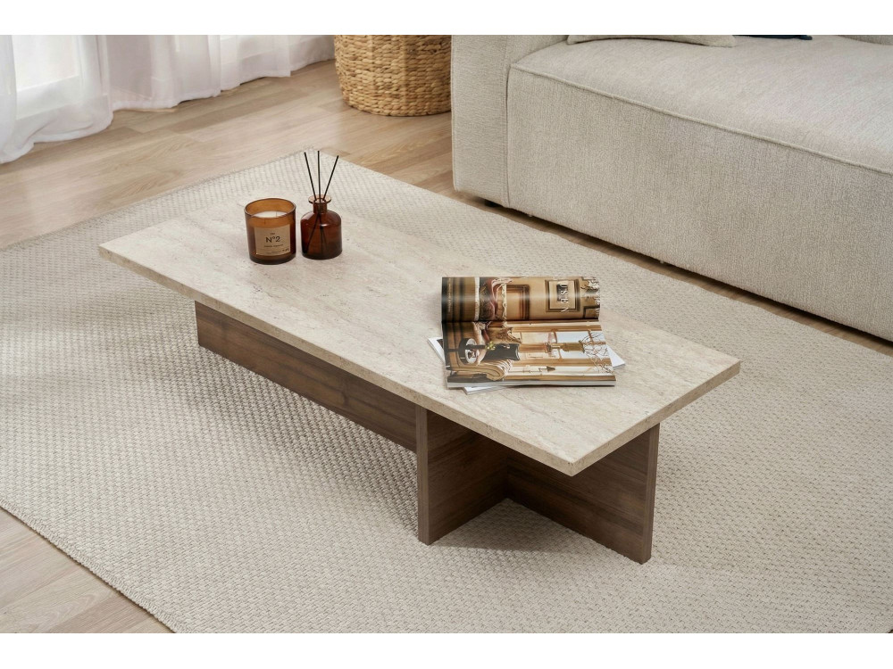 Table basse en bois "Harbor" - 120 x 45 x 30 cm - Travertin