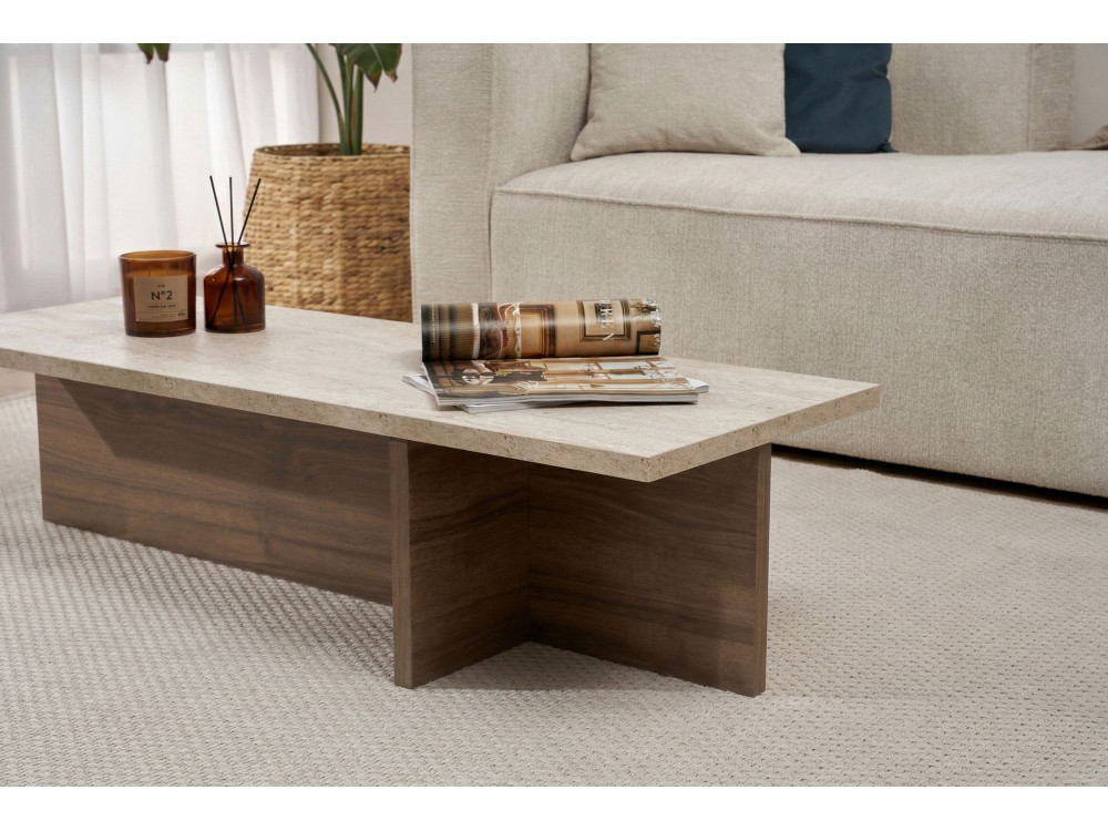 Table basse en bois "Harbor" - 120 x 45 x 30 cm - Travertin