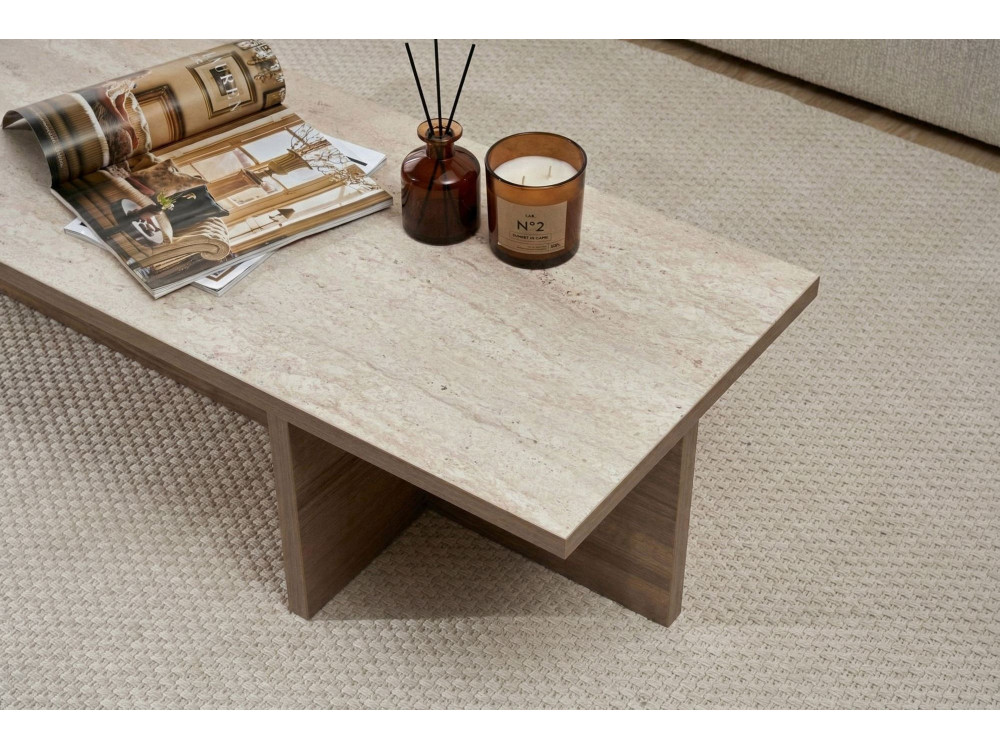 Table basse en bois "Harbor" - 120 x 45 x 30 cm - Travertin