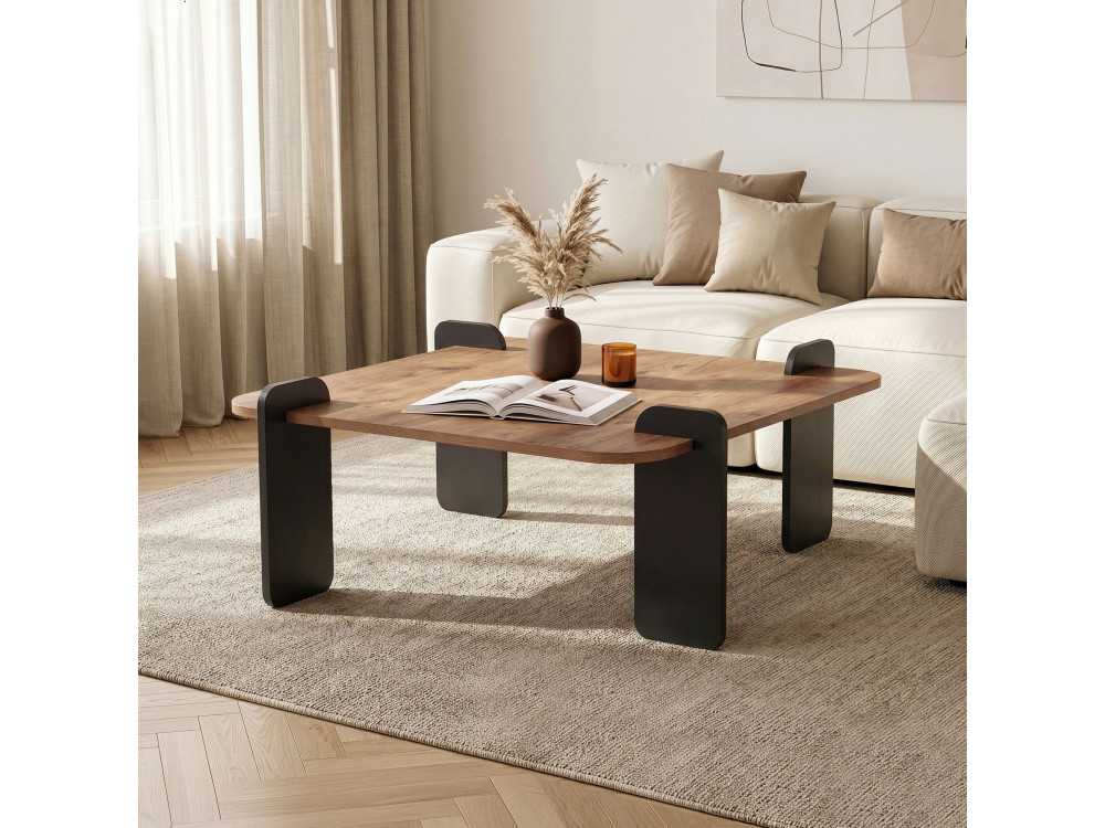 Table basse en bois "Marais" - 90 x 90 x 35 cm - Marron clair