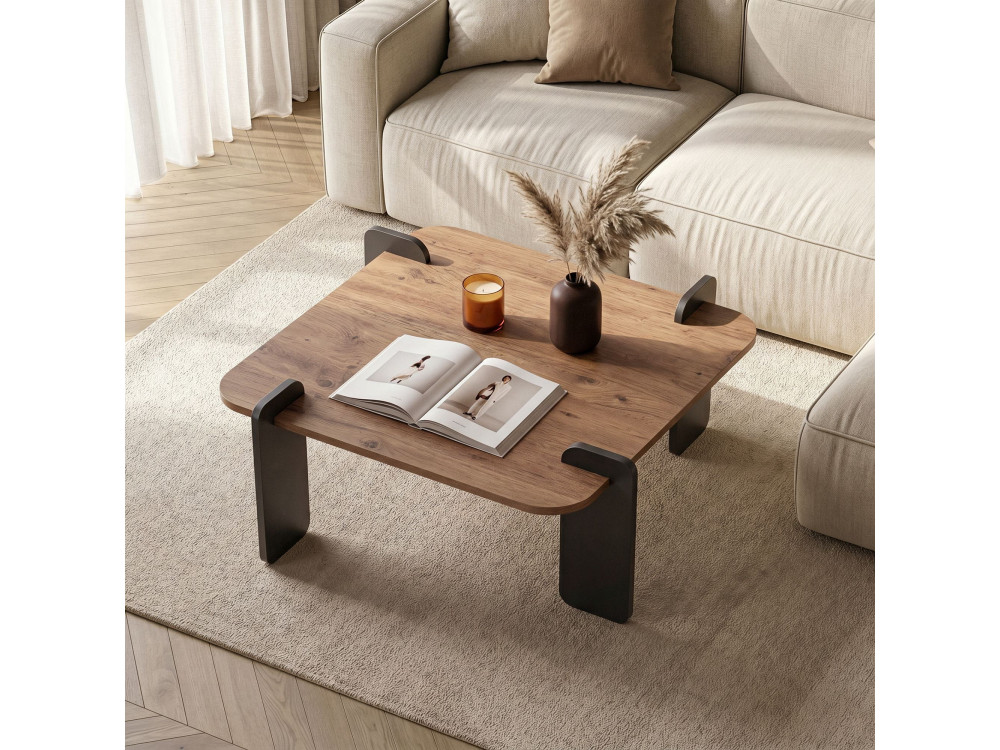Table basse en bois "Marais" - 90 x 90 x 35 cm - Marron clair