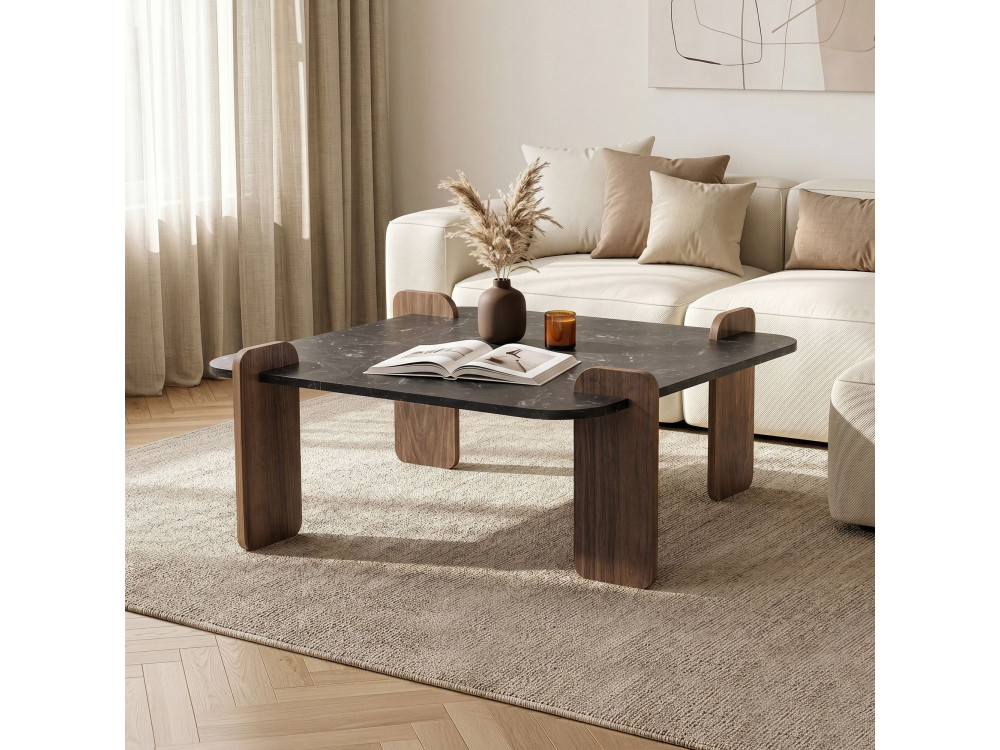 Table basse en bois "Marais" - 90 x 90 x 35 cm - Noir