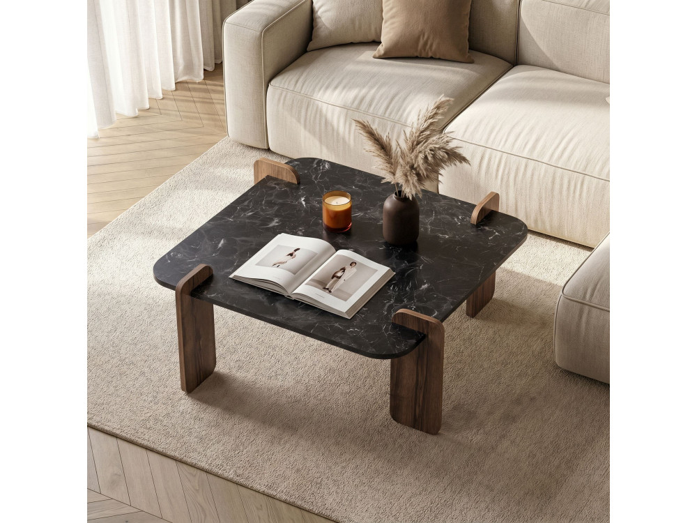 Table basse en bois "Marais" - 90 x 90 x 35 cm - Noir