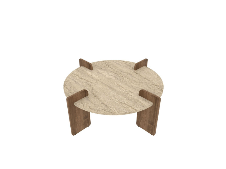 Table basse en bois "Avoure" - 90 x 90 x 35 cm - Travertin