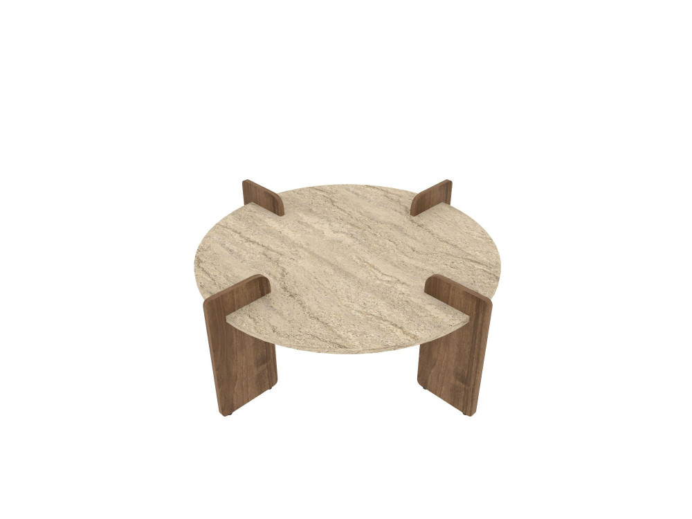 Table basse en bois "Avoure" - 90 x 90 x 35 cm - Travertin