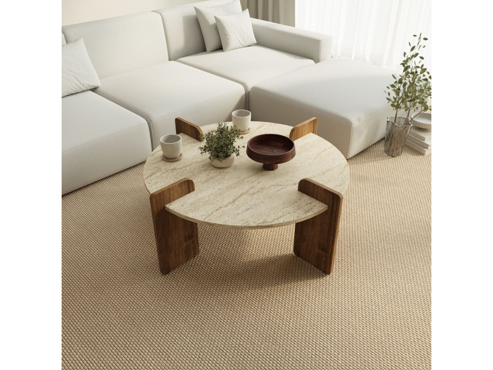 Table basse en bois "Avoure" - 90 x 90 x 35 cm - Travertin