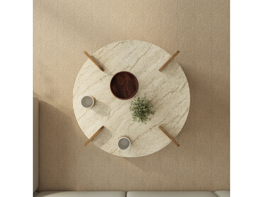 Table basse en bois "Avoure" - 90 x 90 x 35 cm - Travertin