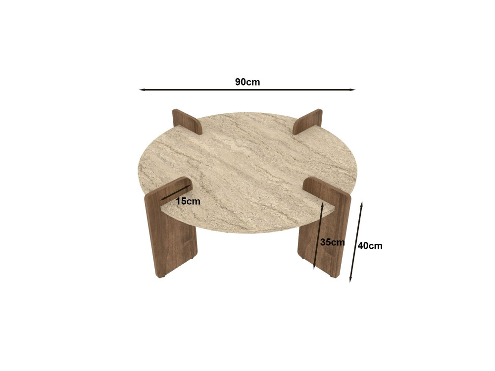 Table basse en bois "Avoure" - 90 x 90 x 35 cm - Travertin