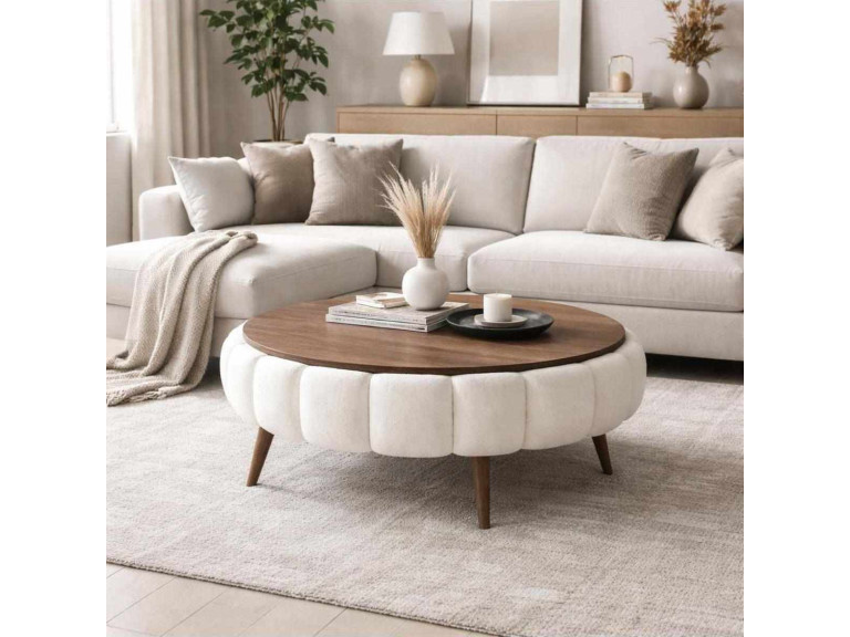Table basse en bois "Yuvarlak" - 100 x 100 x 44 cm - Blanc