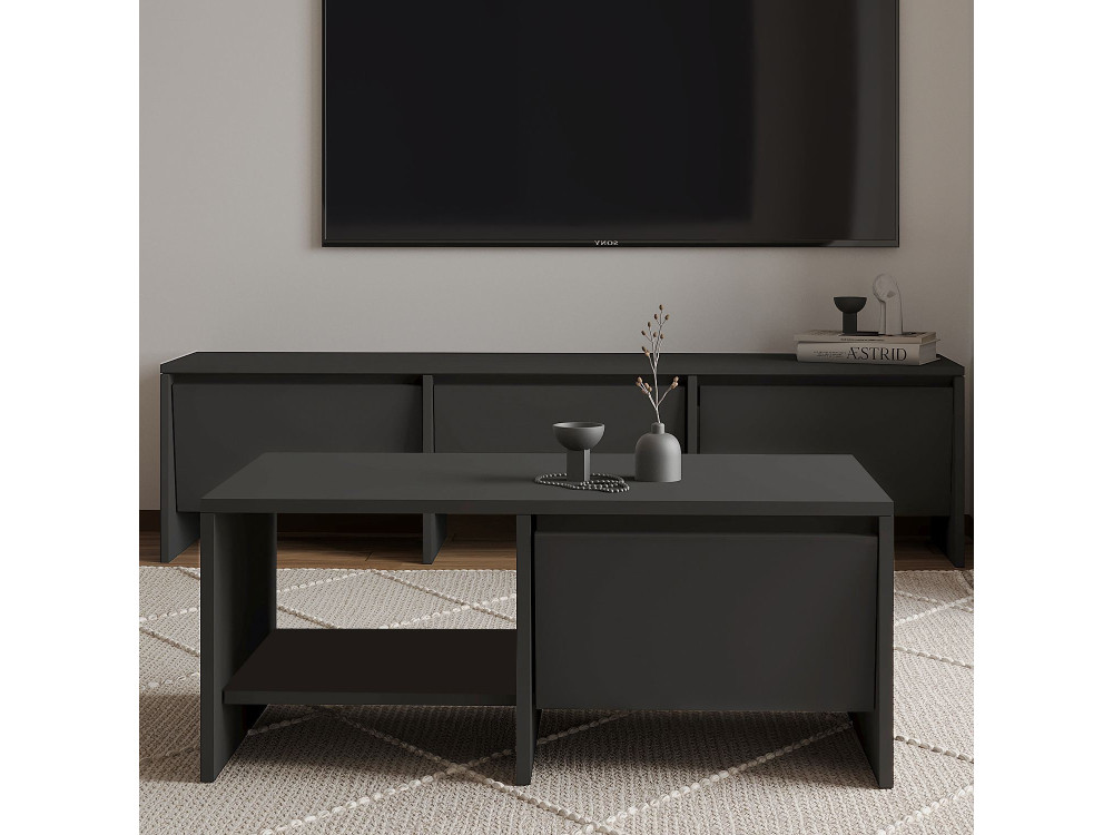 Table basse en bois "Laris" - 90 x 45 x 35 cm - Gris anthracite