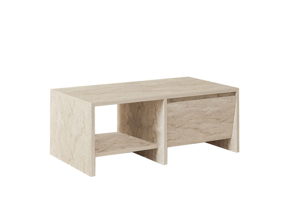 Table basse en bois "Laris" - 90 x 45 x 35 cm - Travertin