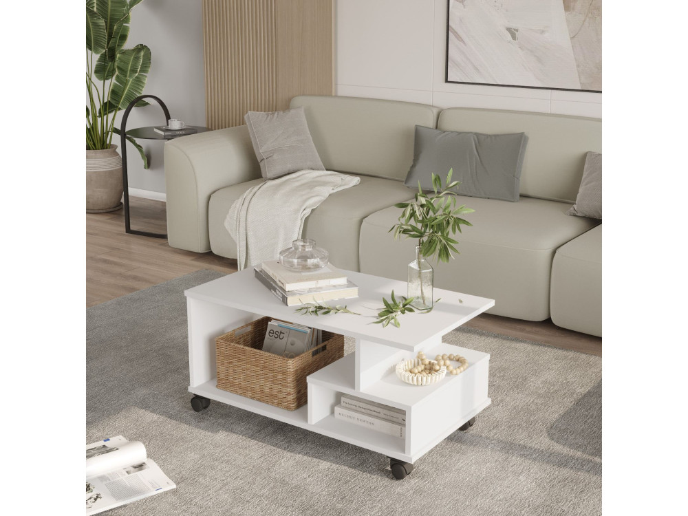Table basse en bois "MIN9" - 90 x 51 x 42 cm - Blanc