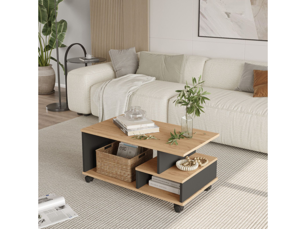 Table basse en bois "MIN9" - 90 x 51 x 42 cm - Gris anthracite