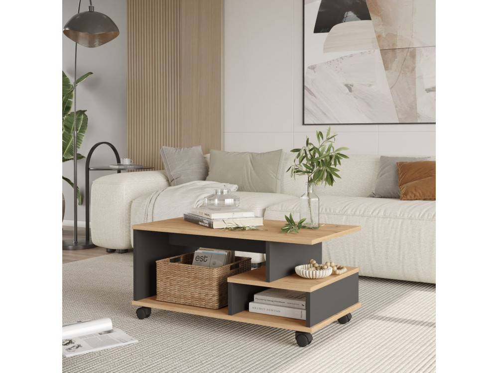 Table basse en bois "MIN9" - 90 x 51 x 42 cm - Gris anthracite