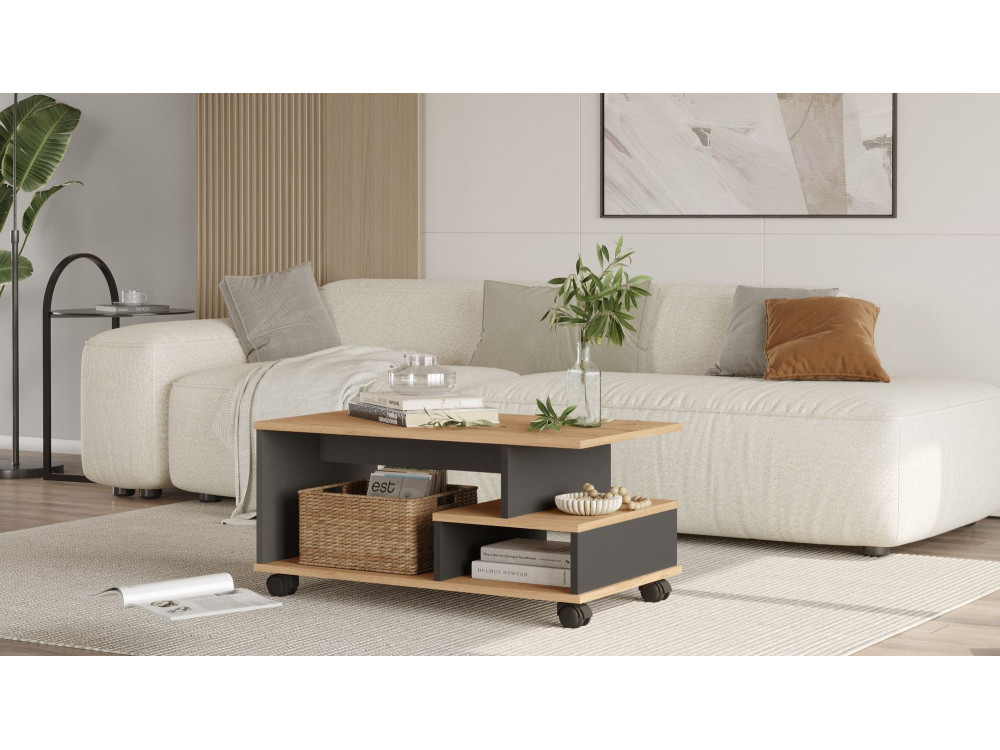 Table basse en bois "MIN9" - 90 x 51 x 42 cm - Gris anthracite