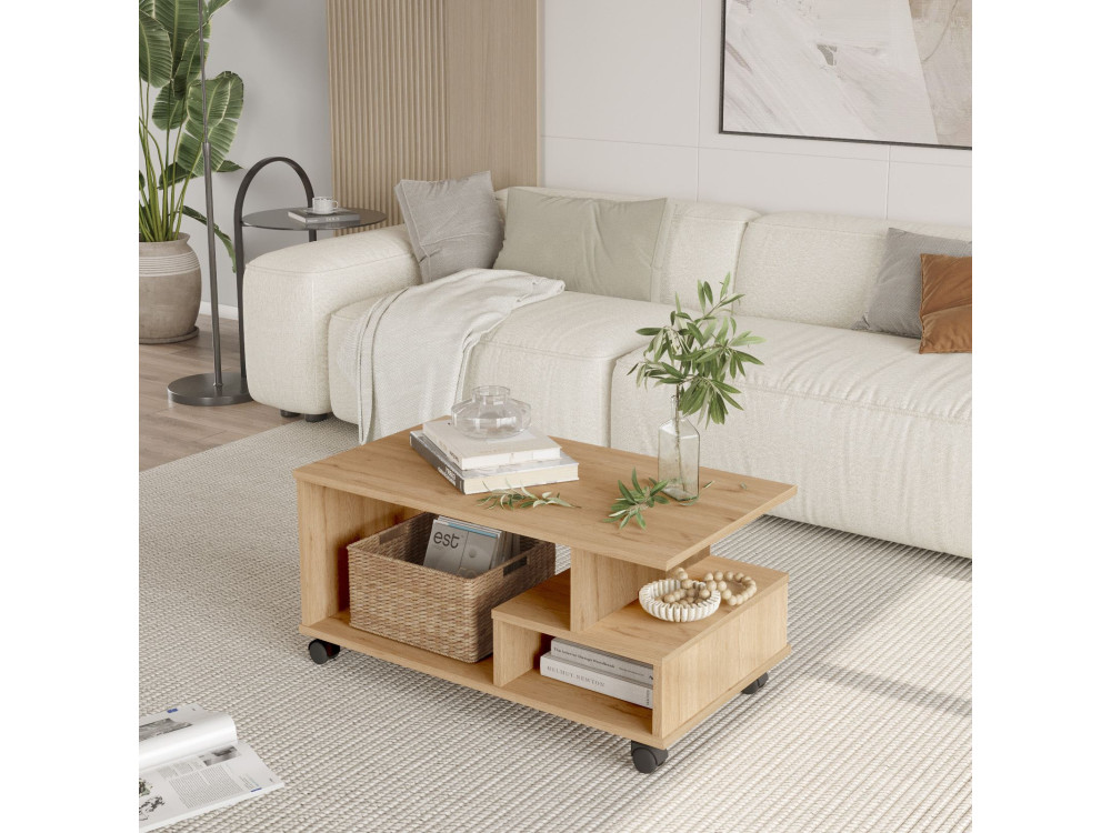 Table basse en bois "MIN9" - 90 x 51 x 42 cm - Beige