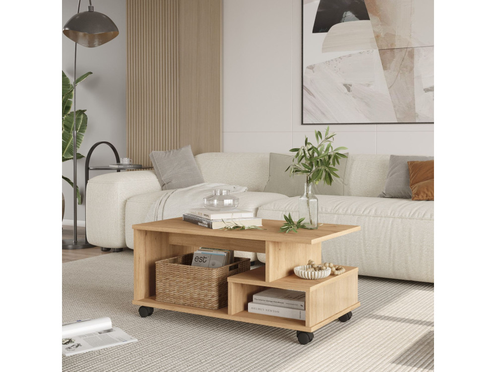Table basse en bois "MIN9" - 90 x 51 x 42 cm - Beige