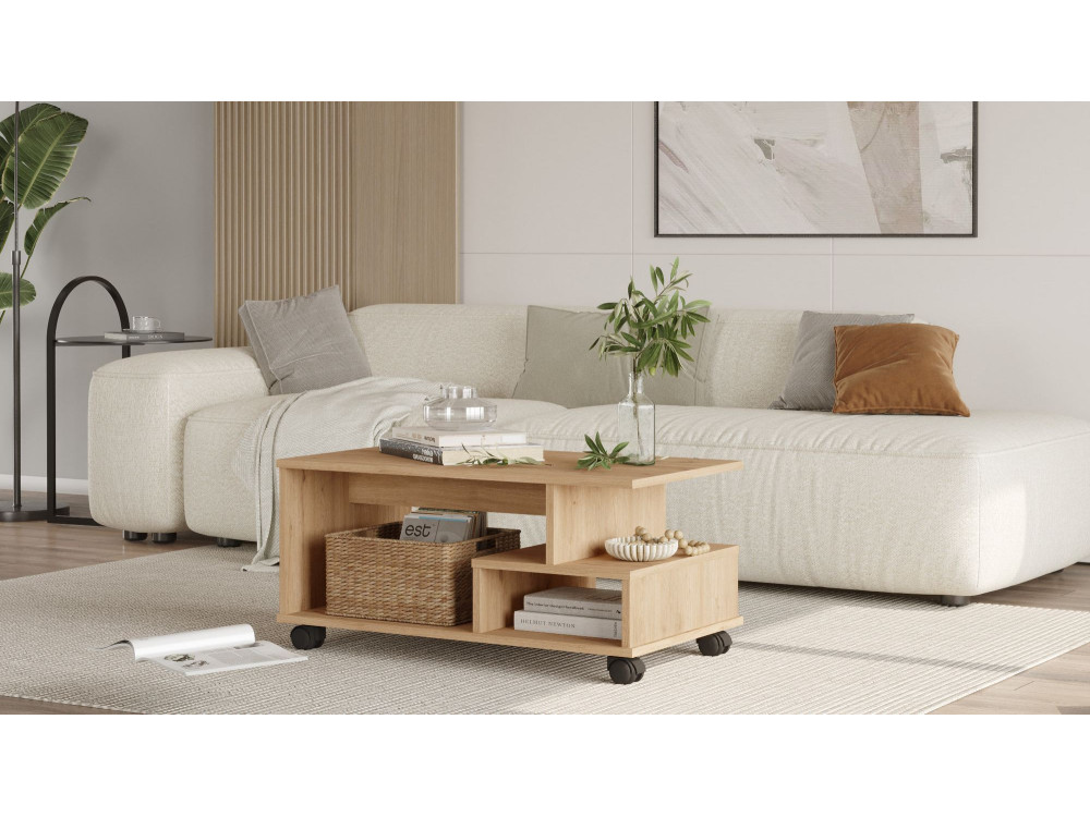 Table basse en bois "MIN9" - 90 x 51 x 42 cm - Beige