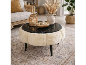 Table basse en bois "Papatya 60" - 60 x 60 x 44 cm - Crème