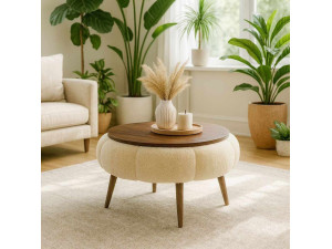Table basse en bois "Papatya 60" - 60 x 60 x 44 cm - Crème