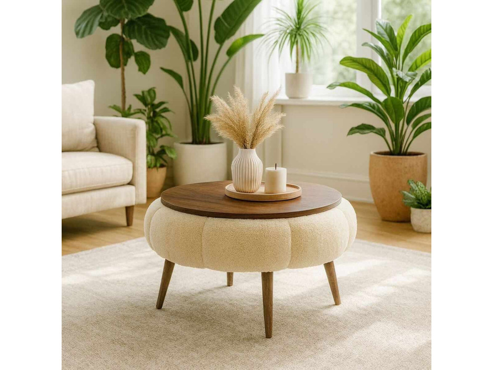 Table basse en bois "Papatya 60" - 60 x 60 x 44 cm - Crème