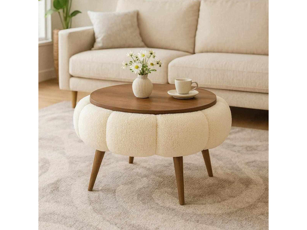 Table basse en bois "Papatya 60" - 60 x 60 x 44 cm - Crème