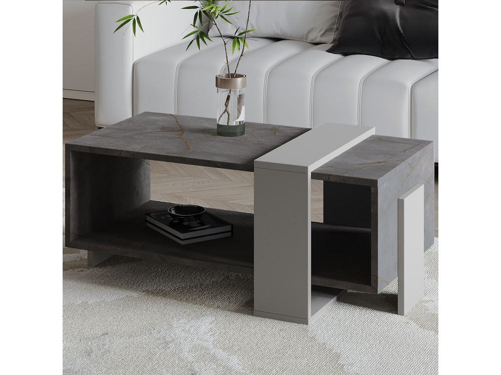 Table basse en bois "Meleni" - 90 x 49 x 40 cm - Gris