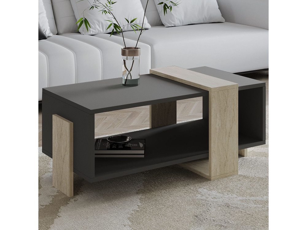 Table basse en bois "Meleni" - 90 x 49 x 40 cm - Gris anthracite