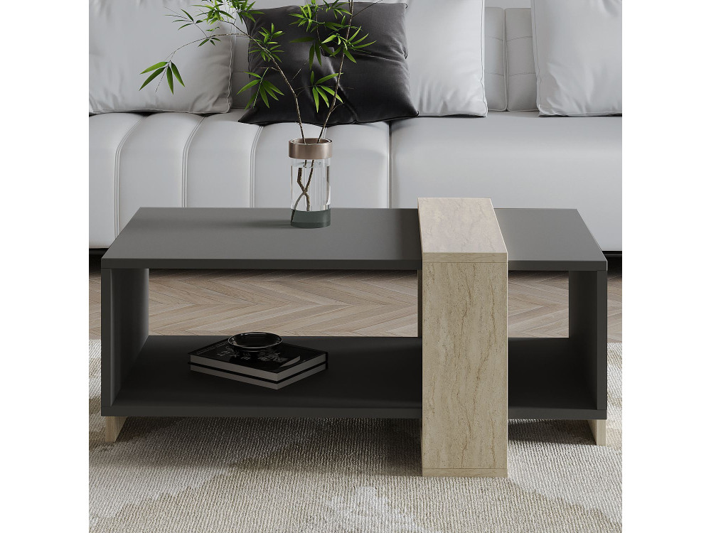 Table basse en bois "Meleni" - 90 x 49 x 40 cm - Gris anthracite