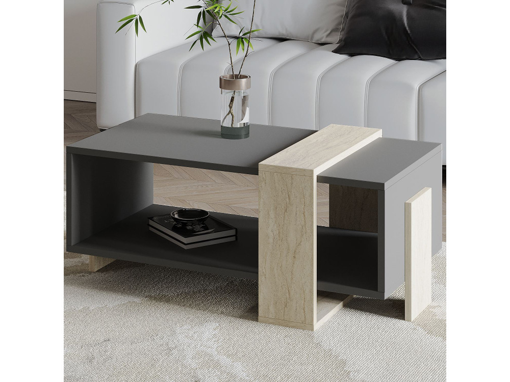 Table basse en bois "Meleni" - 90 x 49 x 40 cm - Gris anthracite