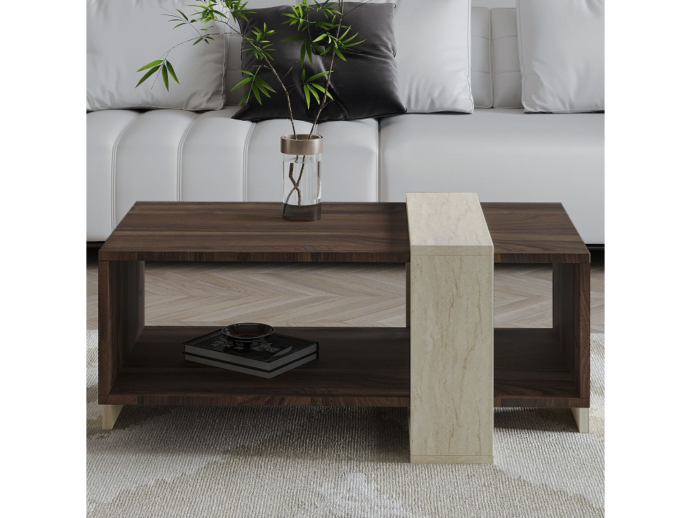Table basse en bois "Meleni" - 90 x 49 x 40 cm - Travertin
