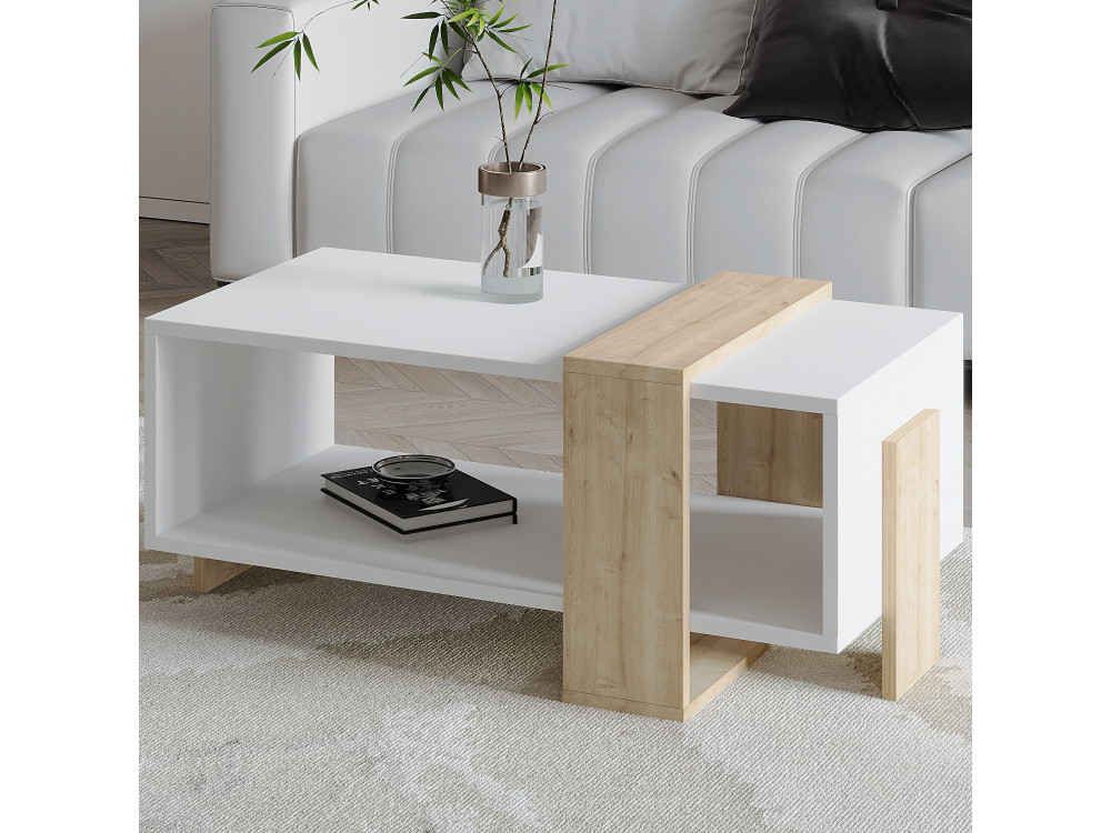 Table basse en bois "Meleni" - 90 x 49 x 40 cm - Blanc