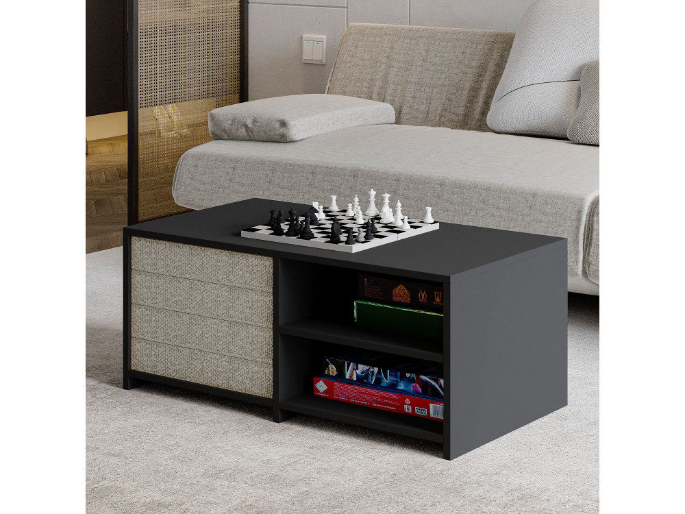 Set de table basse en bois "Gord" - 90 x 45 x 44.1 cm - Anthracite