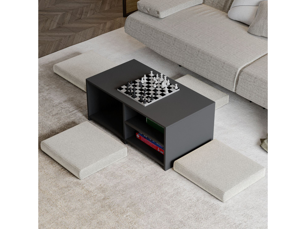 Set de table basse en bois "Gord" - 90 x 45 x 44.1 cm - Anthracite