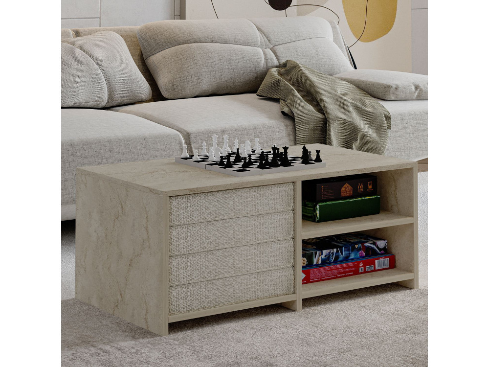 Table basse en bois "Gord" - 90 x 45 x 44 cm - Travertin