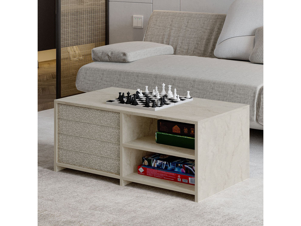 Table basse en bois "Gord" - 90 x 45 x 44 cm - Travertin