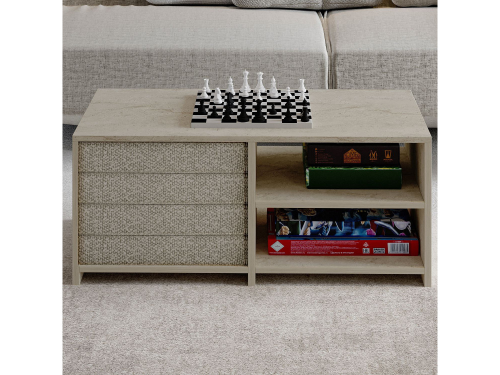 Table basse en bois "Gord" - 90 x 45 x 44 cm - Travertin