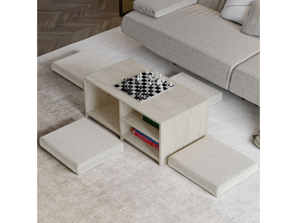 Table basse en bois "Gord" - 90 x 45 x 44 cm - Travertin