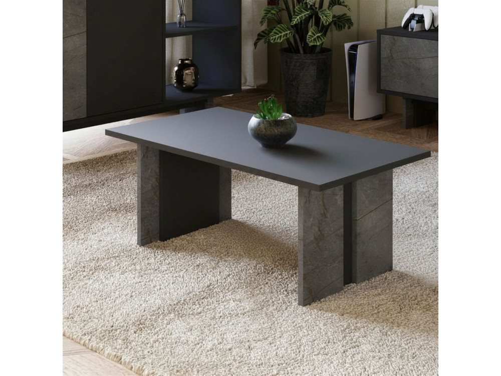 Table basse en bois "Ravello" - 90 x 50 x 40 cm - Gris anthracite marbré