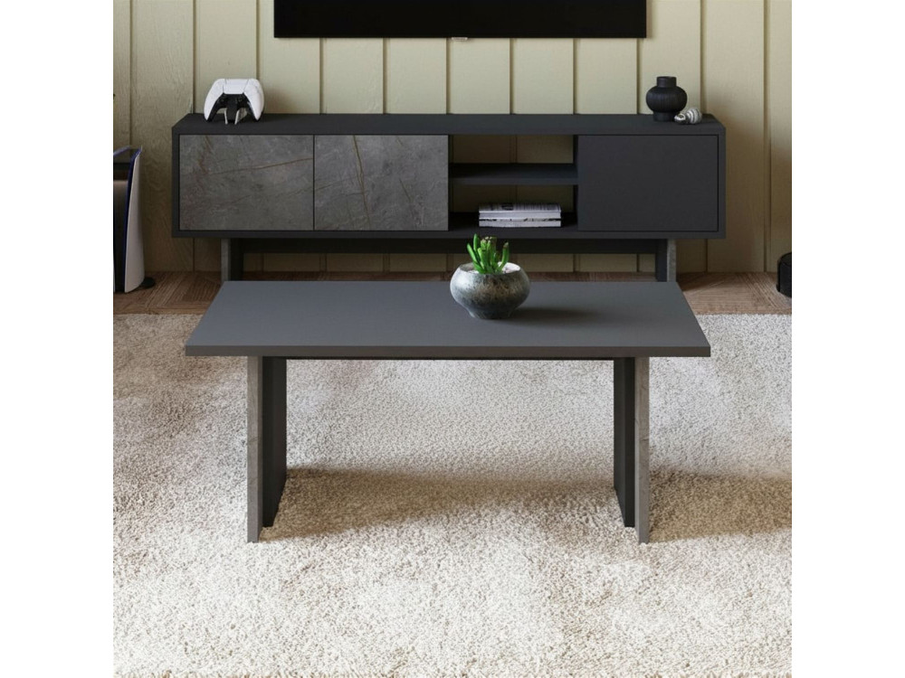 Table basse en bois "Ravello" - 90 x 50 x 40 cm - Gris anthracite marbré