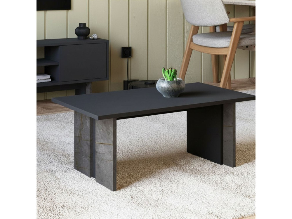 Table basse en bois "Ravello" - 90 x 50 x 40 cm - Gris anthracite marbré