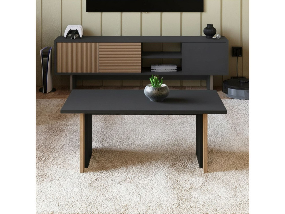 Table basse en bois "Ravello" - 90 x 50 x 40 cm - Gris anthracite