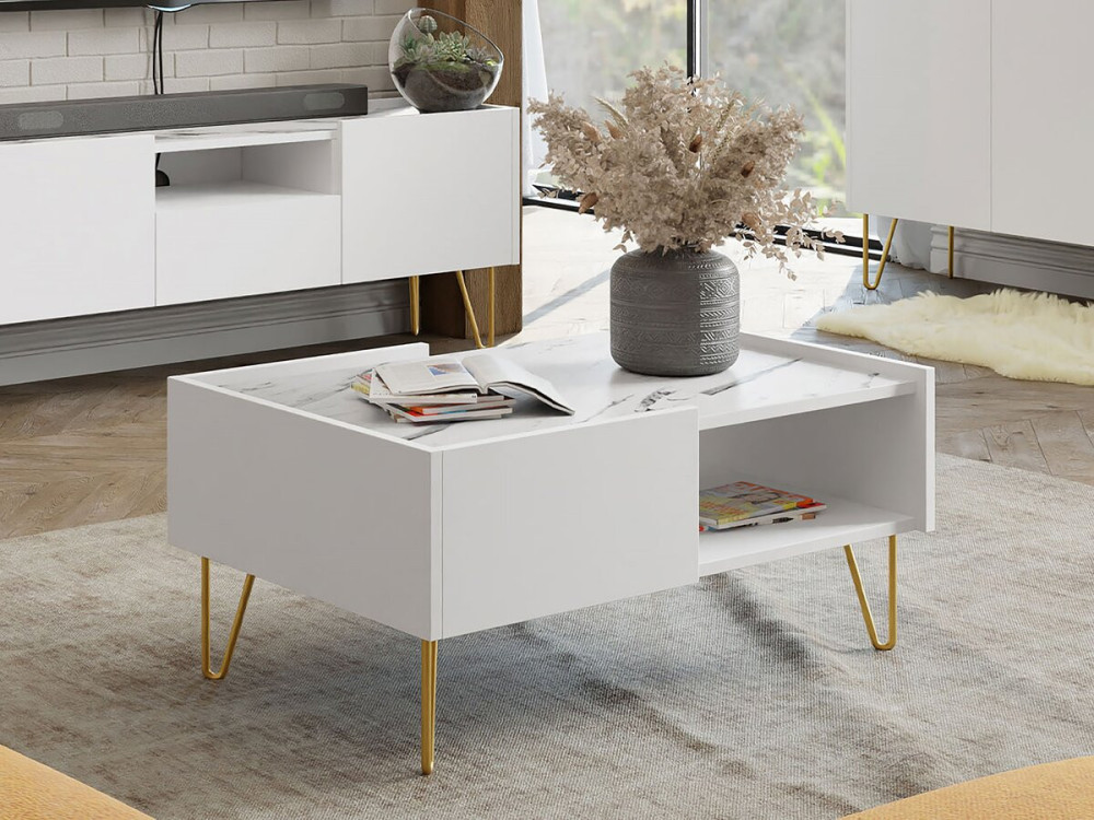 Table basse "Narine L" - 97 X 45 X 65 cm - Blanc