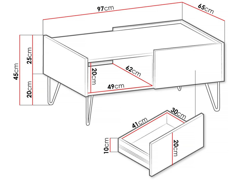 Table basse "Narine L" - 97 X 45 X 65 cm - Blanc