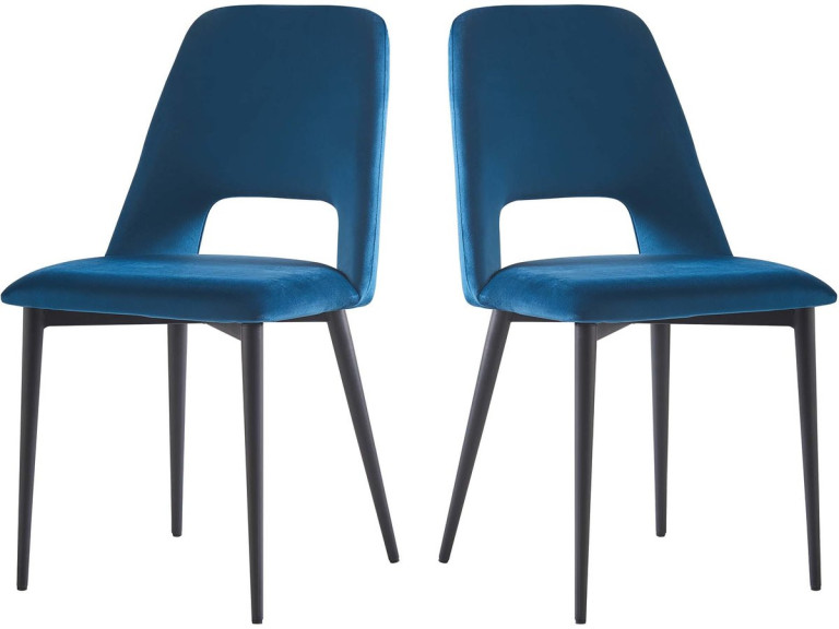 Lot de 2 Chaises en velours "Fedora" - Bleu foncé