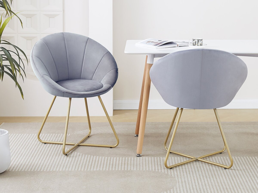 Lot de 2 chaises de la salle a manger en velours "Rosalie" - Gris