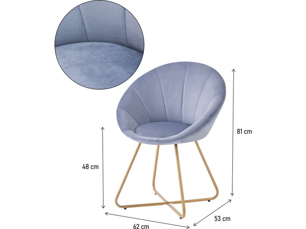 Lot de 2 chaises de la salle a manger en velours "Rosalie" - Gris