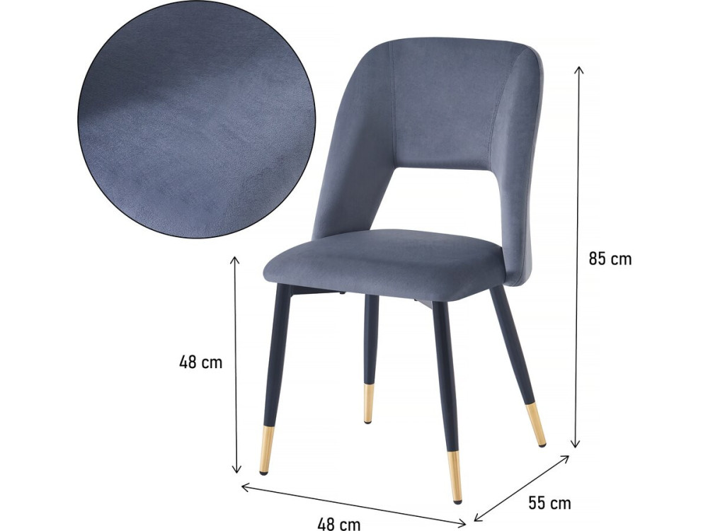 Lot de 2 chaises en velours "Coralie" - Gris